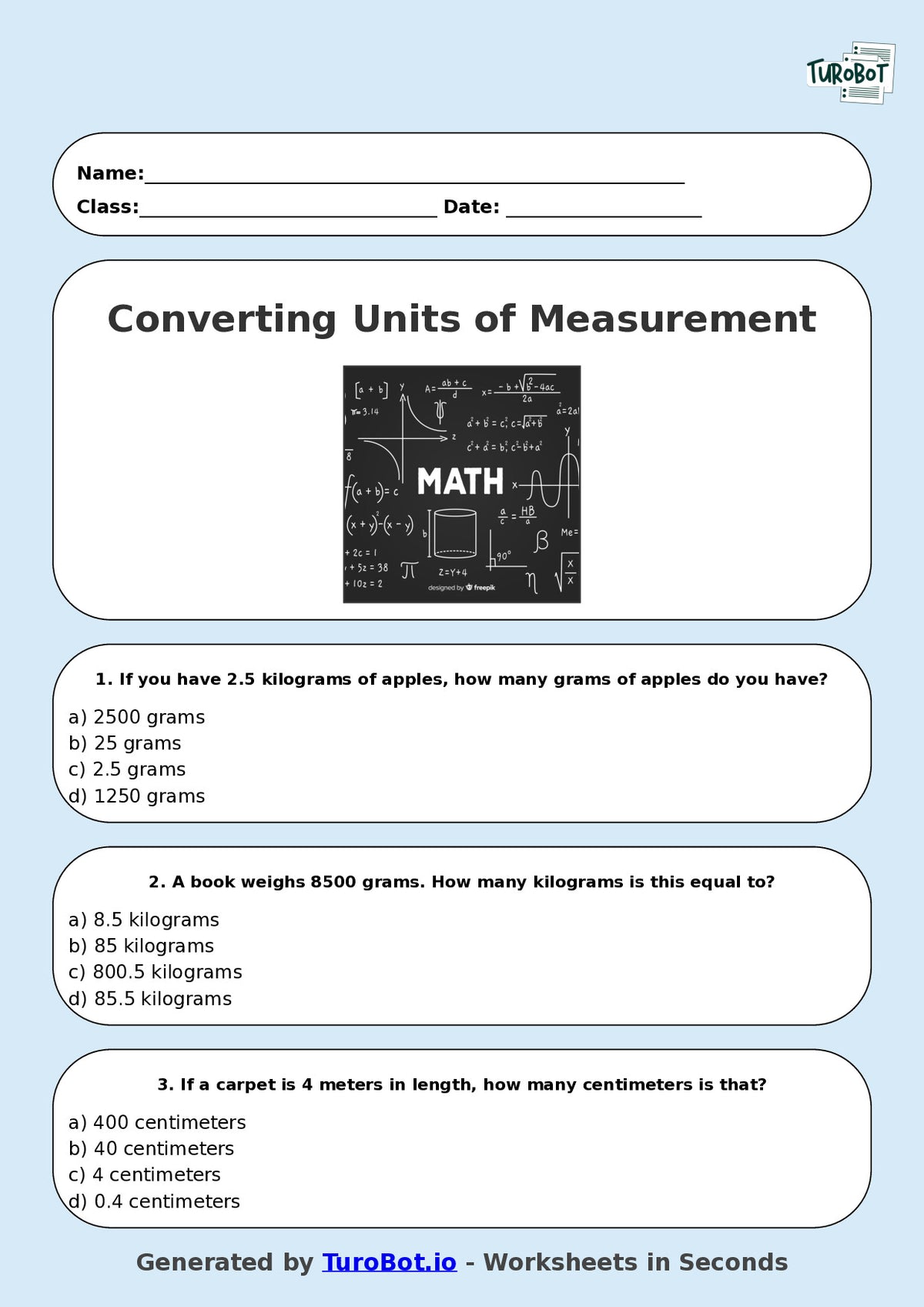 Math - Year 7 - Converting Units of Measurement