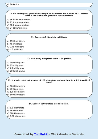 Math - Year 7 - Converting Units of Measurement