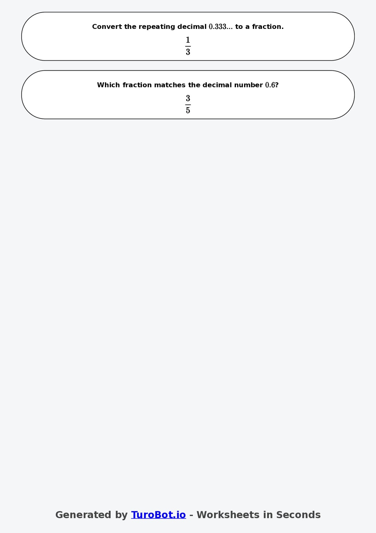 Year 7 Math Worksheet – Decimals to Fractions Basics