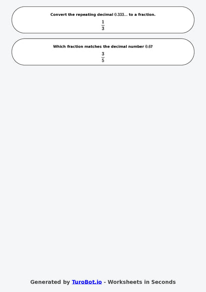 Year 7 Math Worksheet – Decimals to Fractions Basics