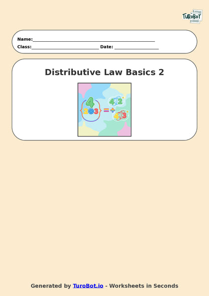 Year 7 Math Worksheet – Distributive Law Basics 2