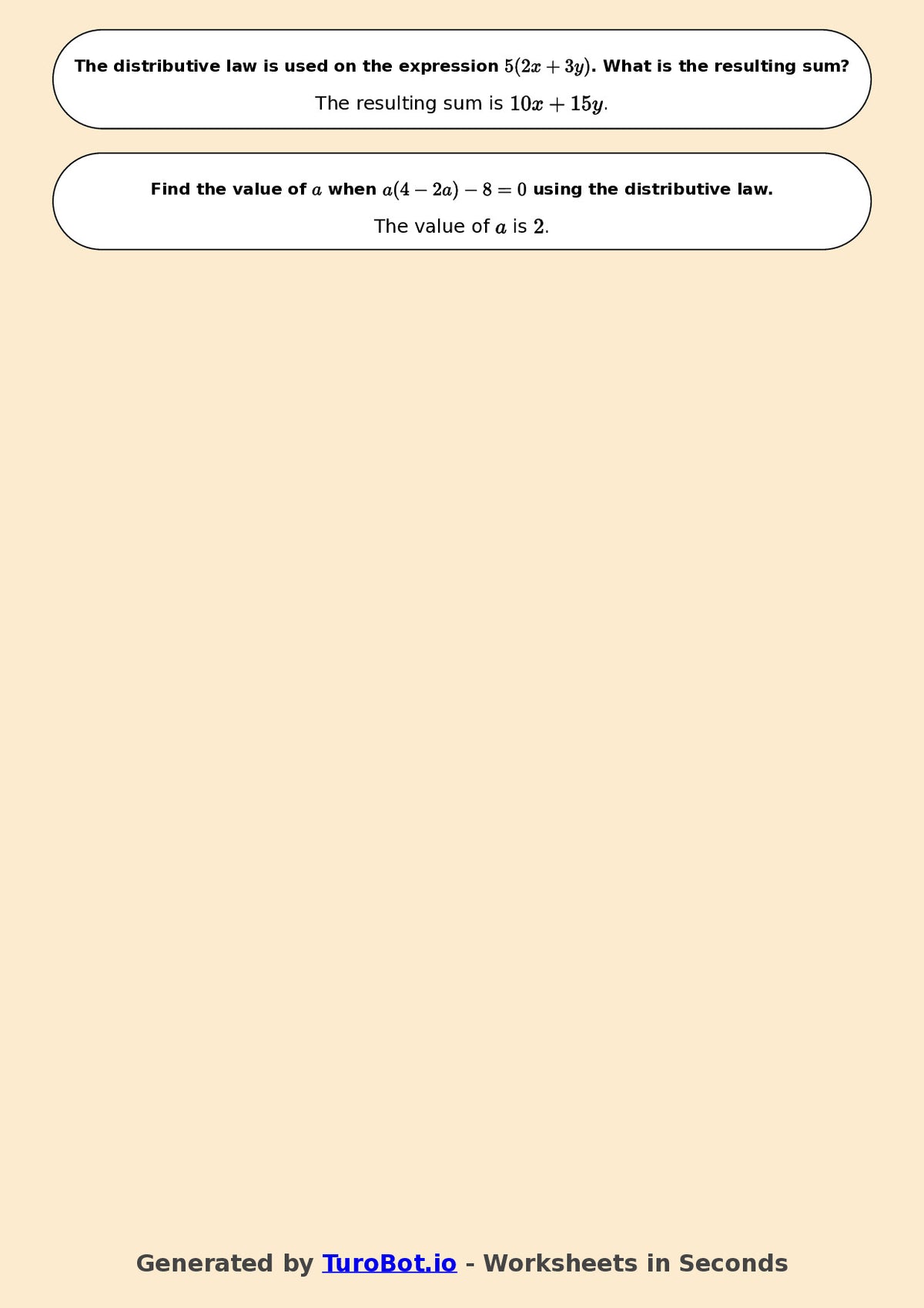 Year 7 Math Worksheet – Distributive Law Basics 2