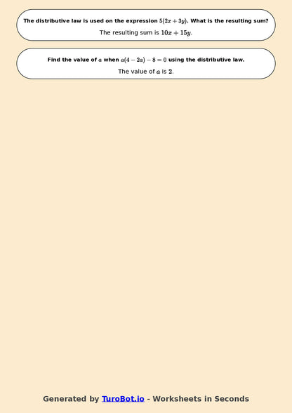 Year 7 Math Worksheet – Distributive Law Basics 2
