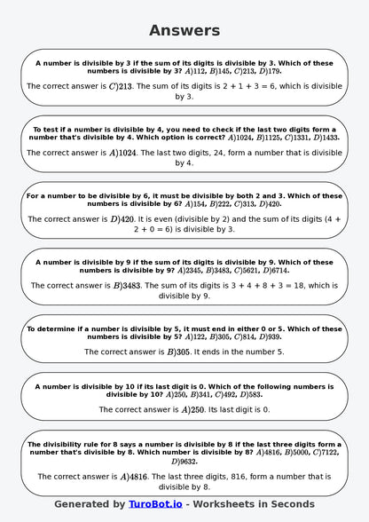Year 7 Math Worksheet – Divisibility Tests 2