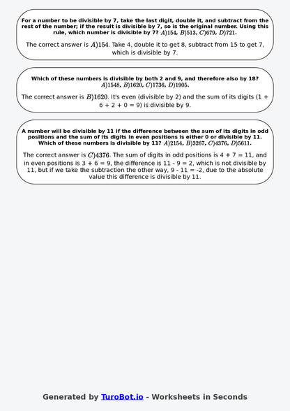 Year 7 Math Worksheet – Divisibility Tests 2