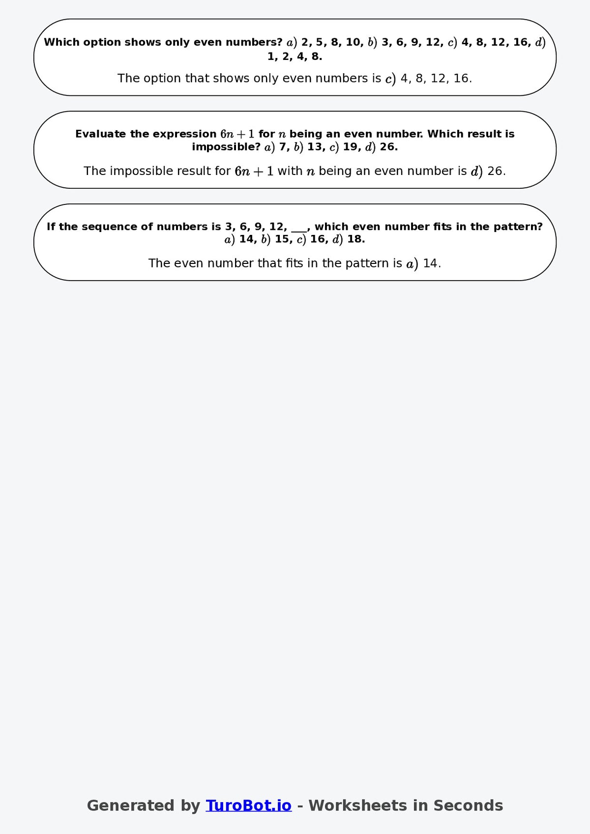 Year 7 Math Worksheet – Even and Odd Number Patterns