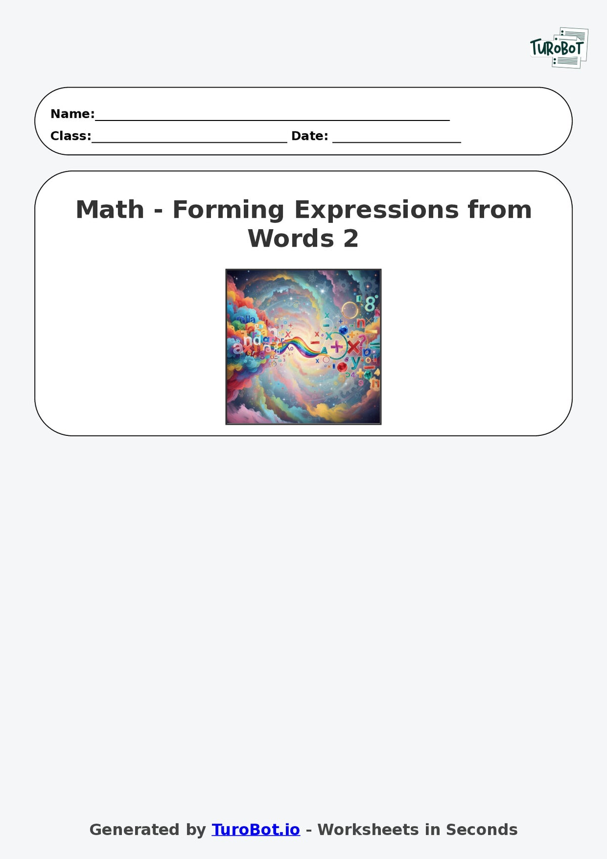 Year 7 Math Worksheet – Forming Expressions from Words 2