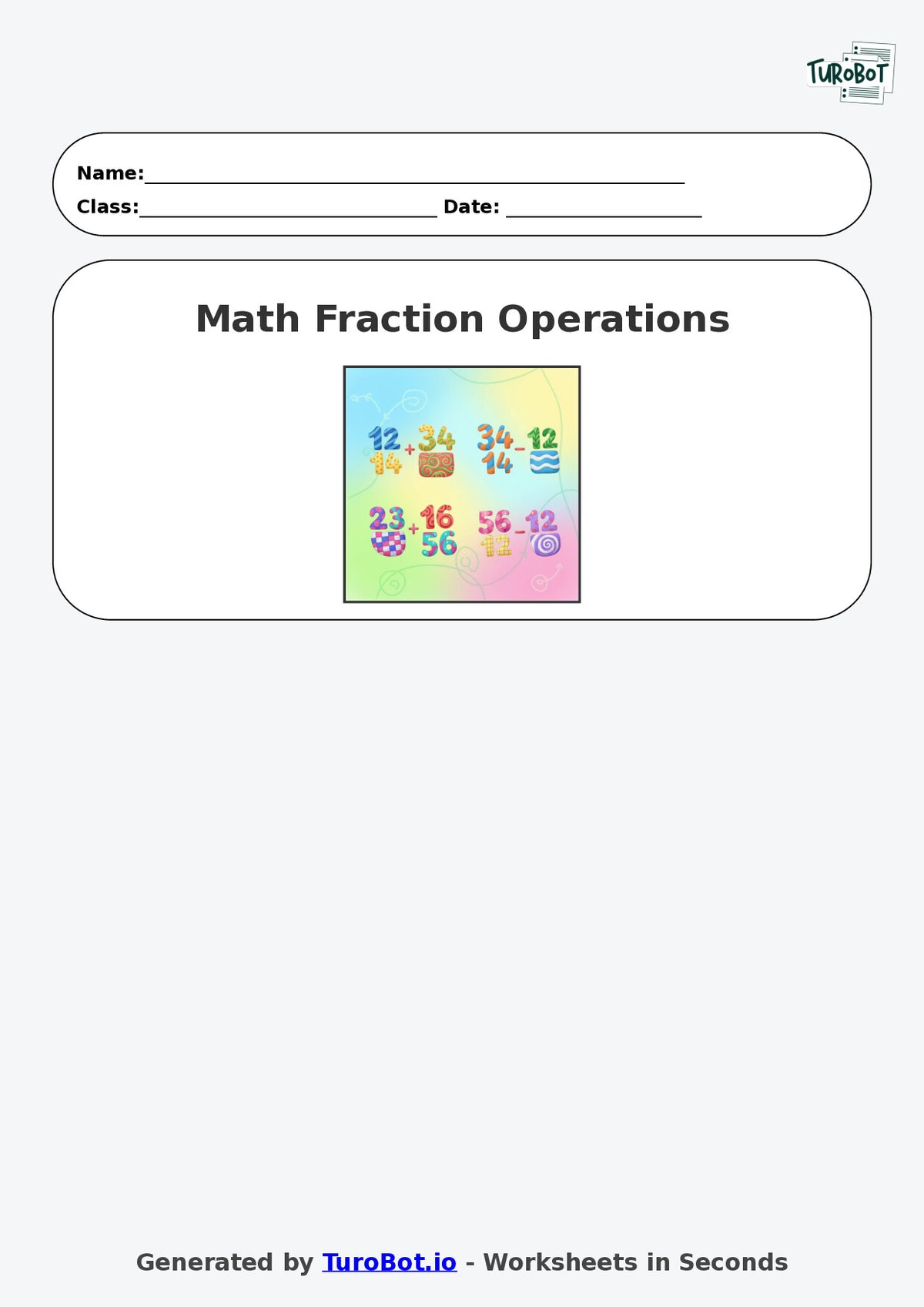 Year 7 Math Worksheet – Fraction Operations - Add and Subtract 2