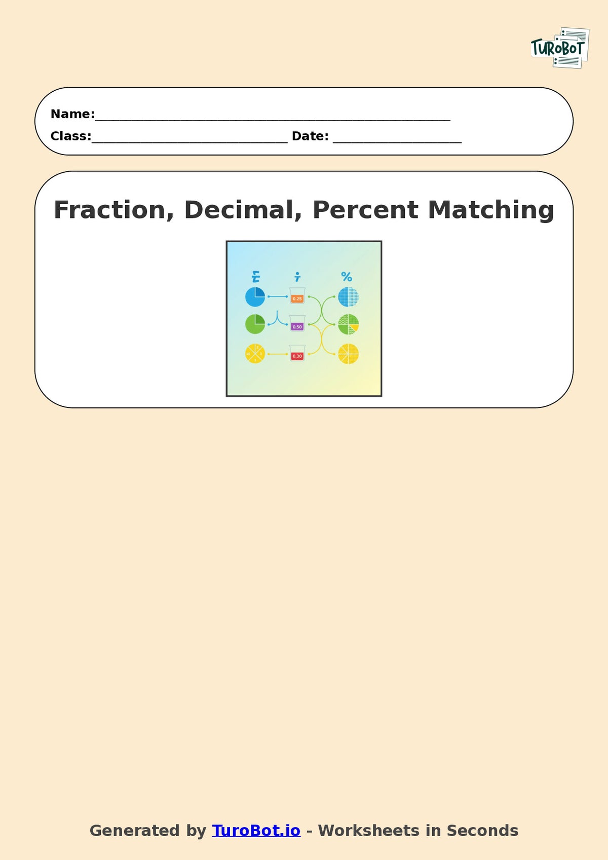Year 7 Math Worksheet – Fraction, Decimal and Percent Matching