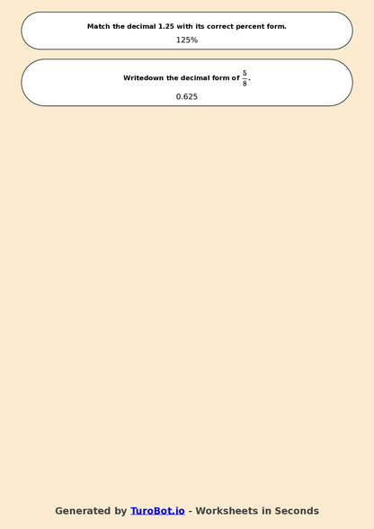 Year 7 Math Worksheet – Fraction, Decimal and Percent Matching