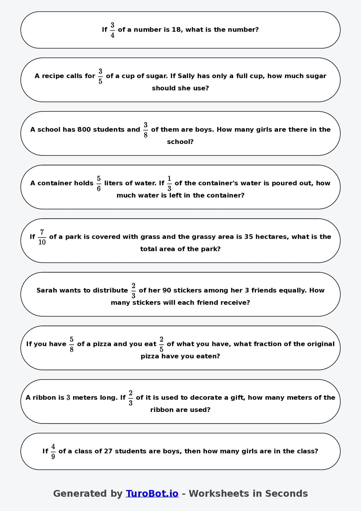 Year 7 Math Worksheet – Fraction of a Quantity