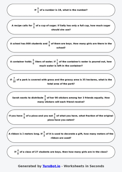 Year 7 Math Worksheet – Fraction of a Quantity