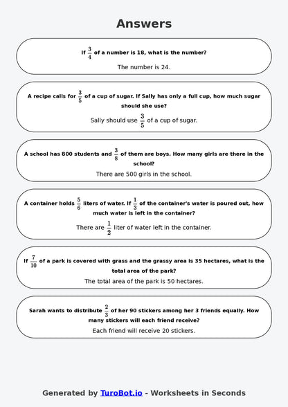 Year 7 Math Worksheet – Fraction of a Quantity