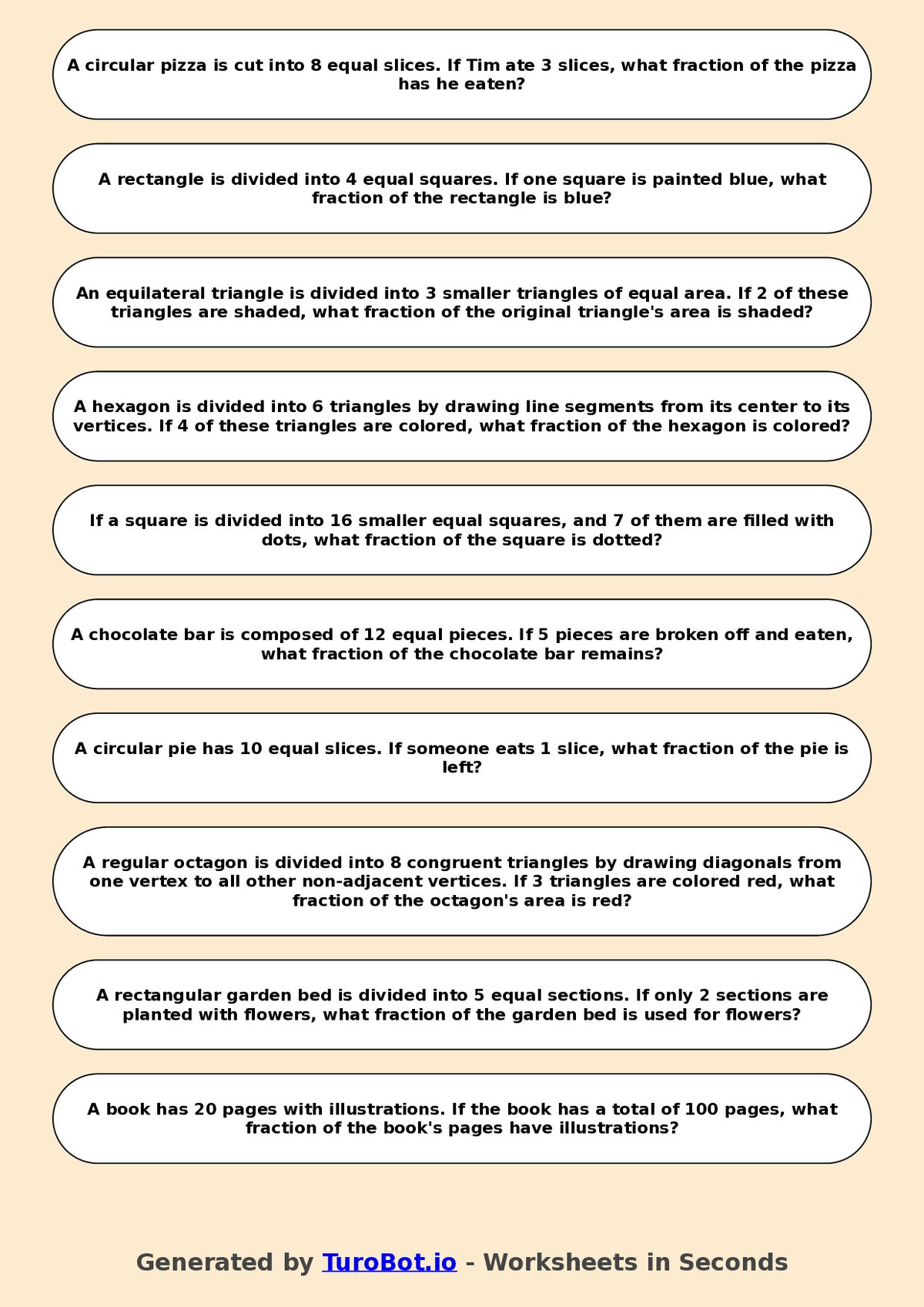Year 7 Math Worksheet – Fractions of Shapes (Abstract) 2
