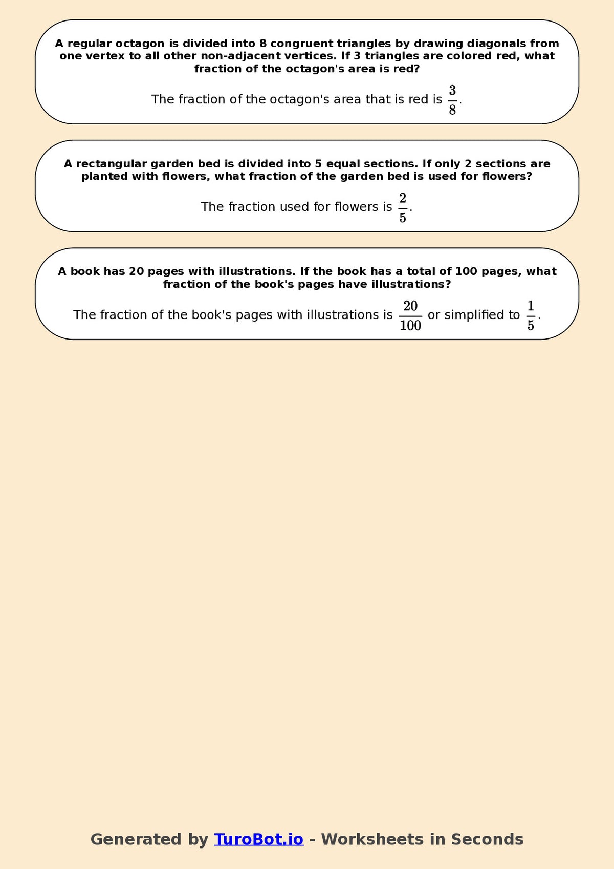 Year 7 Math Worksheet – Fractions of Shapes (Abstract) 2