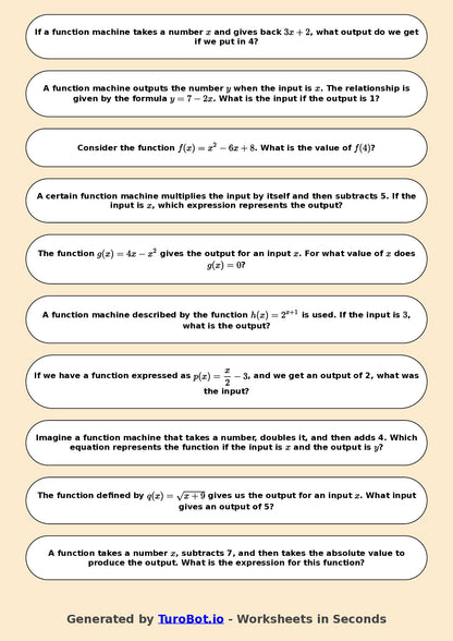 Year 7 Math Worksheet – Function Machines