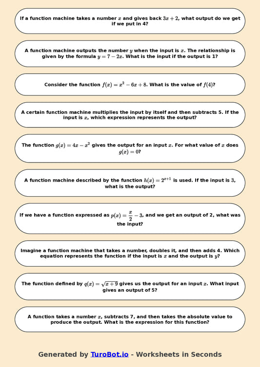 Year 7 Math Worksheet – Function Machines