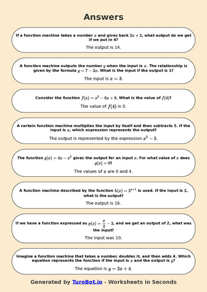 Year 7 Math Worksheet – Function Machines