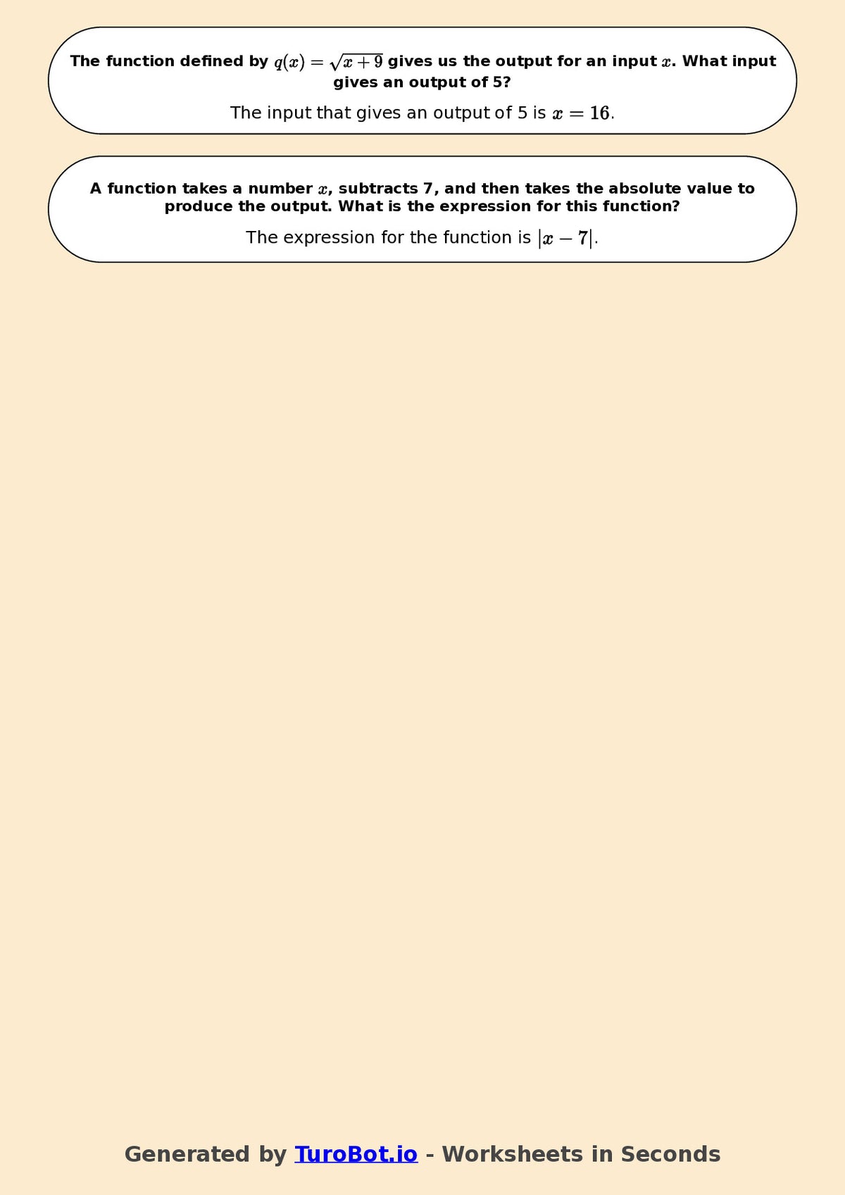 Year 7 Math Worksheet – Function Machines