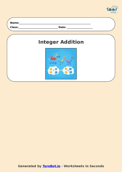 Year 7 Math Worksheet – Integer Addition