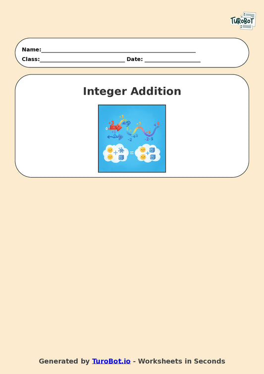 Year 7 Math Worksheet – Integer Addition