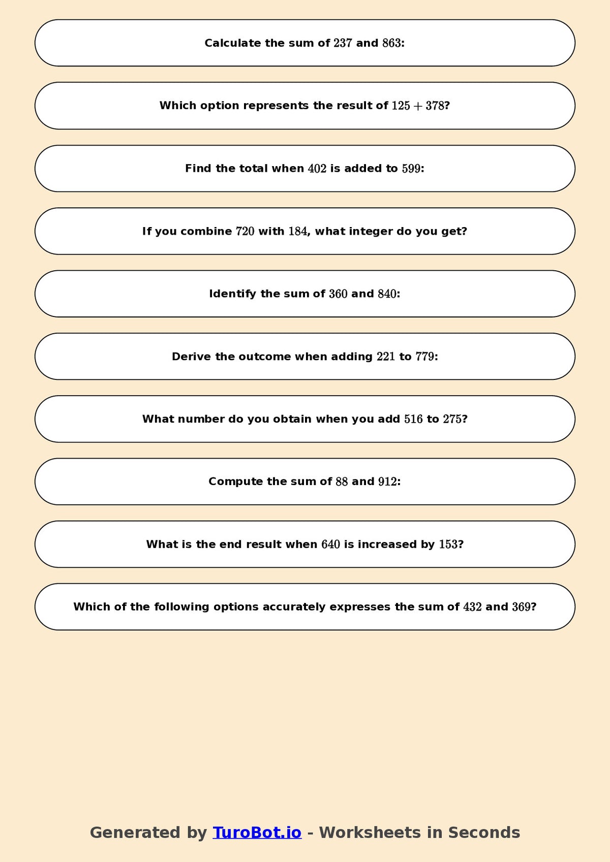 Year 7 Math Worksheet – Integer Addition