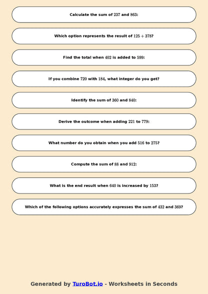 Year 7 Math Worksheet – Integer Addition