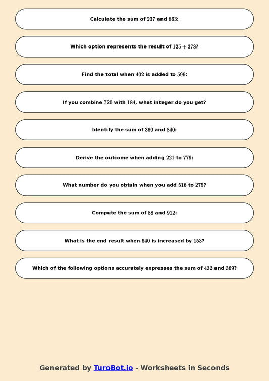 Year 7 Math Worksheet – Integer Addition