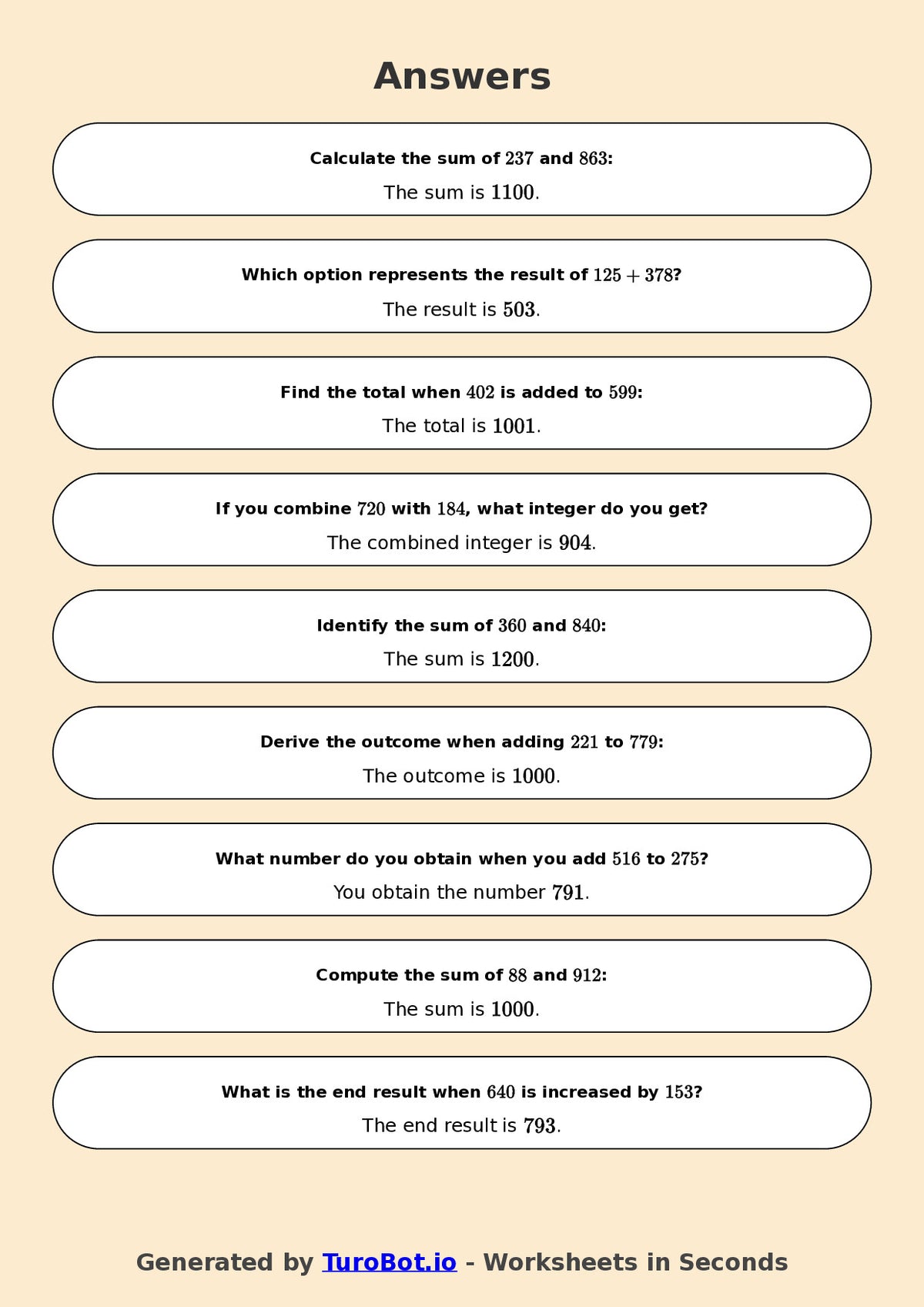 Year 7 Math Worksheet – Integer Addition