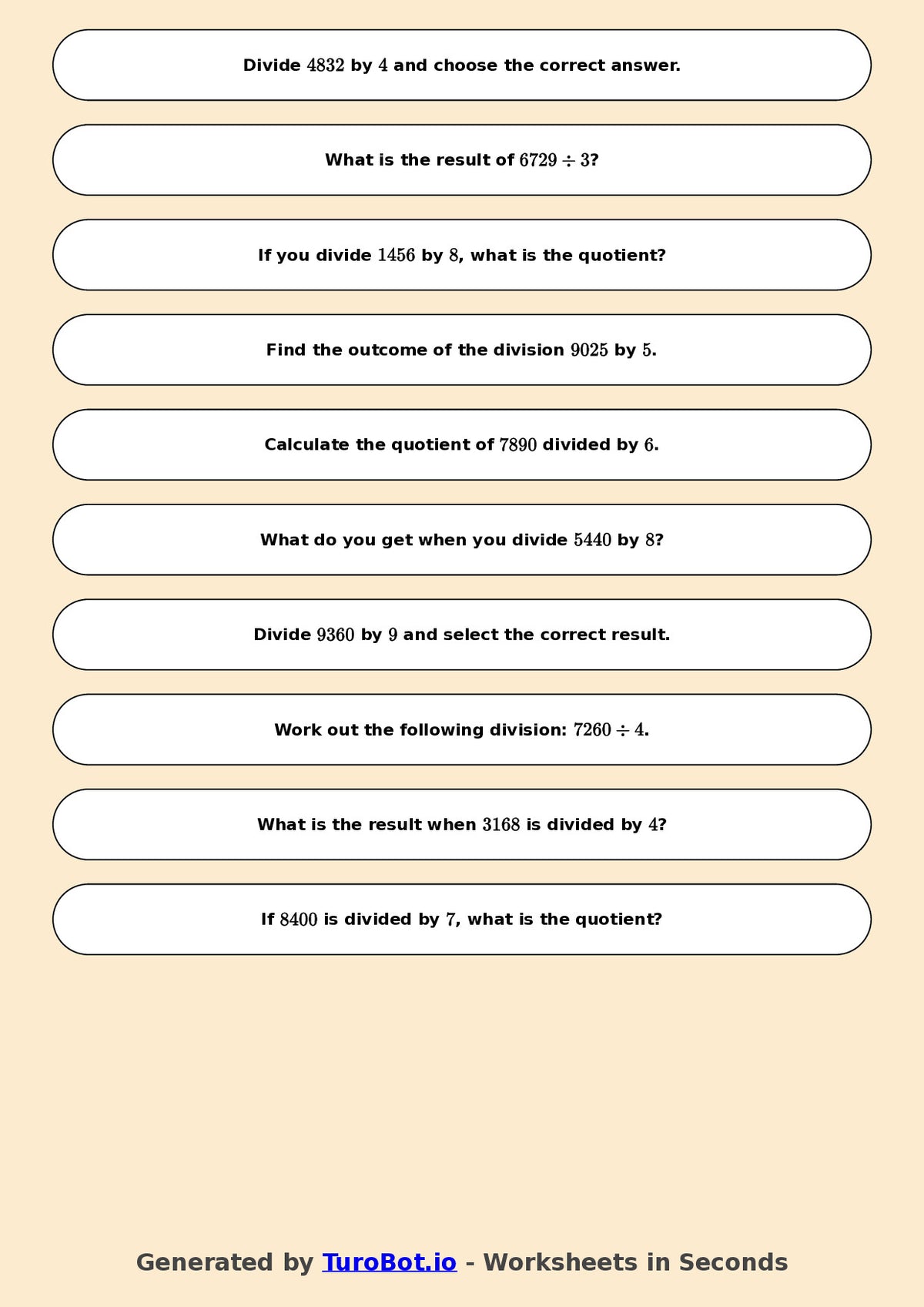 Year 7 Math Worksheet – Long Division 2