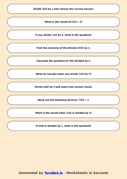 Year 7 Math Worksheet – Long Division 2