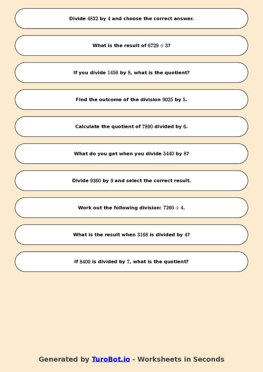 Year 7 Math Worksheet – Long Division 2