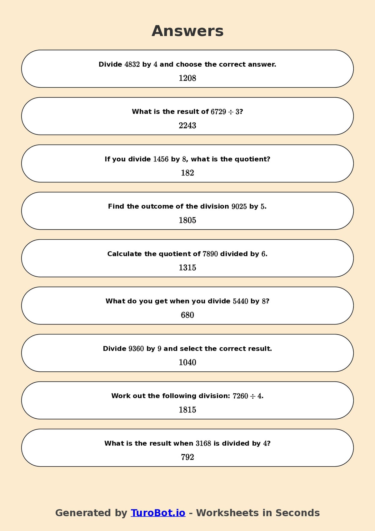 Year 7 Math Worksheet – Long Division 2