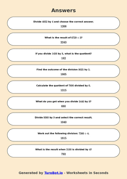 Year 7 Math Worksheet – Long Division 2