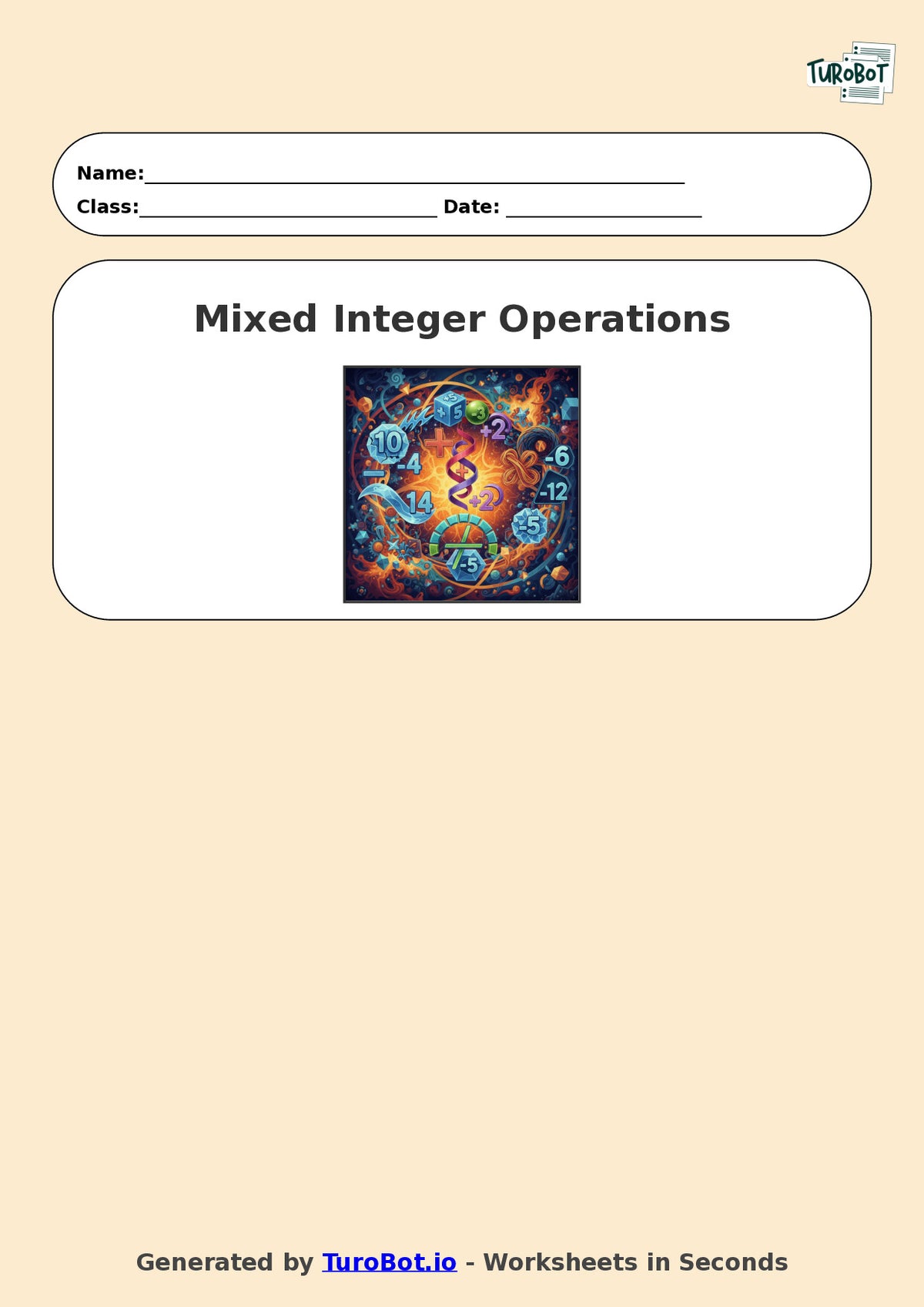 Year 7 Math Worksheet – Mixed Integer Operations 2