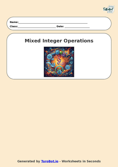 Year 7 Math Worksheet – Mixed Integer Operations 2