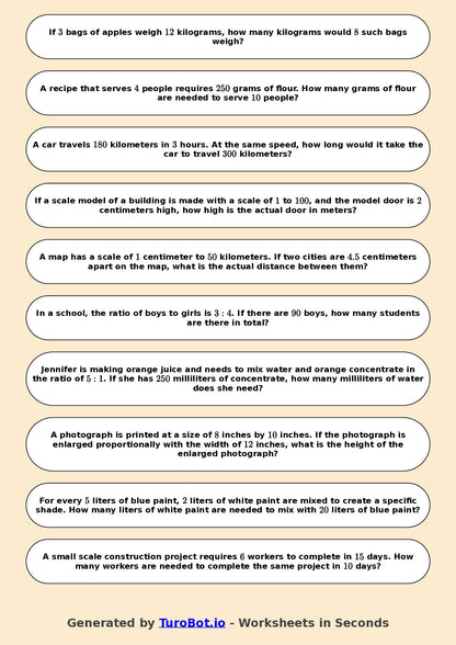 Year 7 Math Worksheet – Multi-Step Proportion Problems