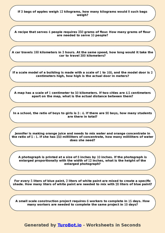 Year 7 Math Worksheet – Multi-Step Proportion Problems