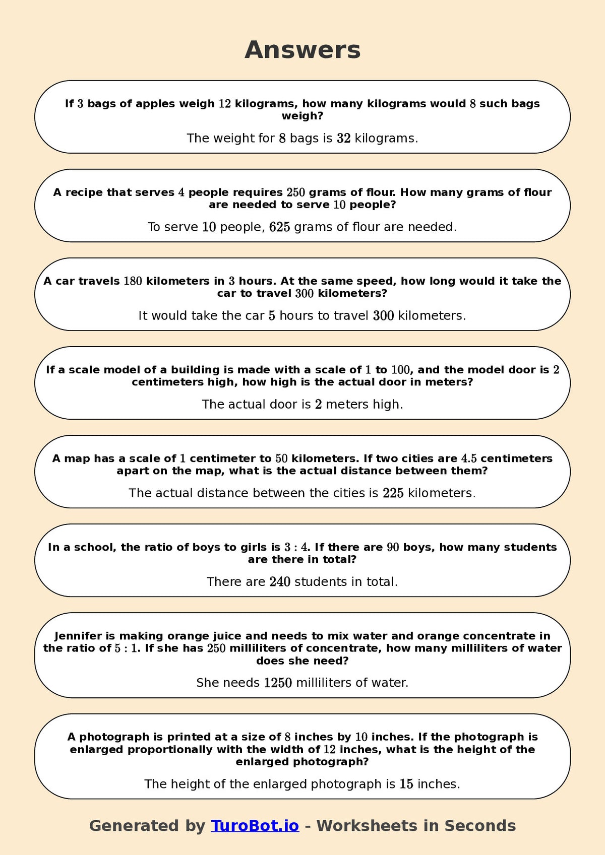 Year 7 Math Worksheet – Multi-Step Proportion Problems