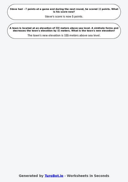 Year 7 Math Worksheet – Negative Number Word Problems