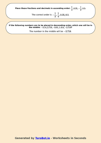 Year 7 Math Worksheet – Ordering Integers and Decimals 2