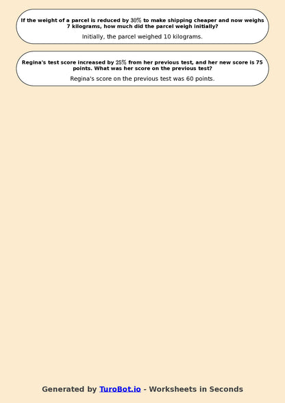 Year 7 Math Worksheet – Percent Increase and Decrease