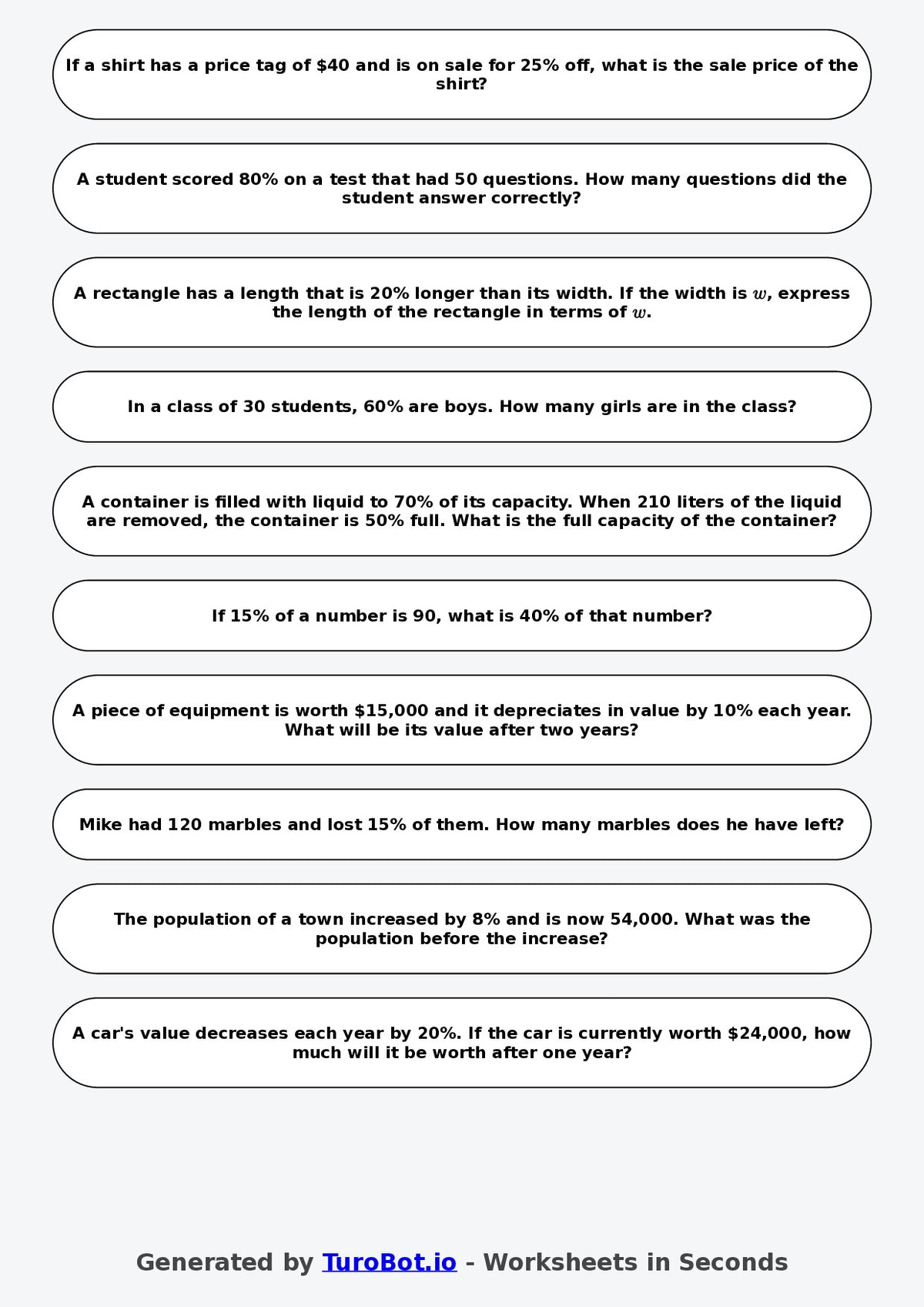Year 7 Math Worksheet – Percentages of Amounts 2