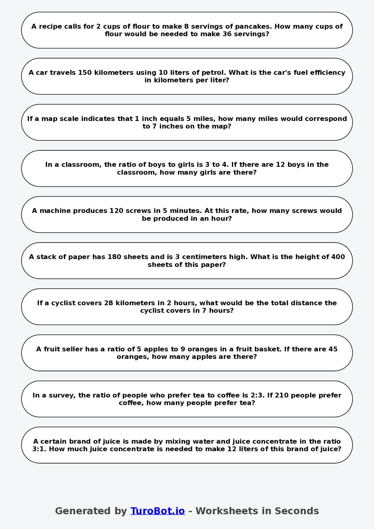 Year 7 Math Worksheet – Ratio Tables