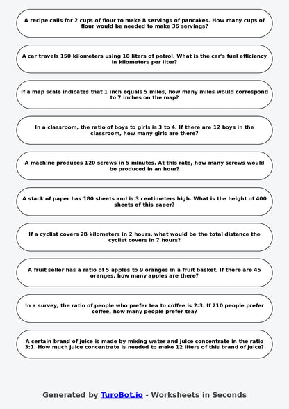 Year 7 Math Worksheet – Ratio Tables