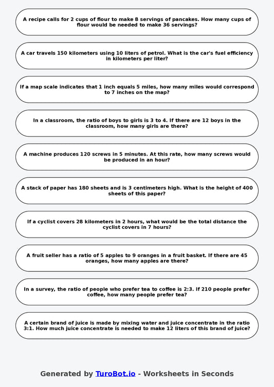 Year 7 Math Worksheet – Ratio Tables