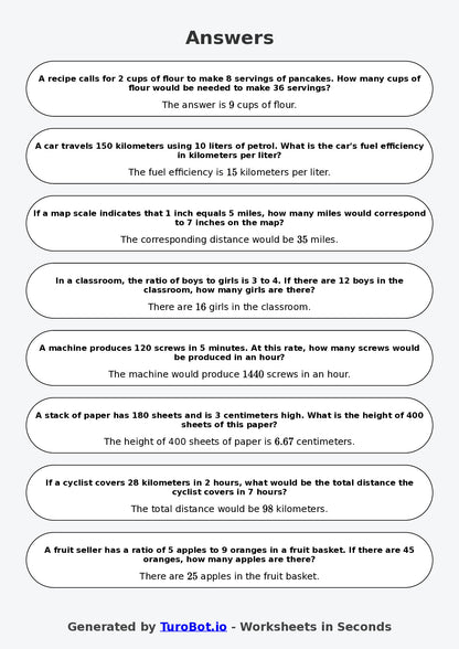 Year 7 Math Worksheet – Ratio Tables