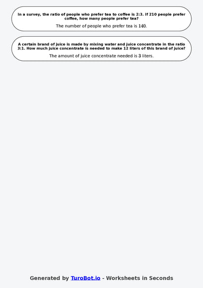 Year 7 Math Worksheet – Ratio Tables