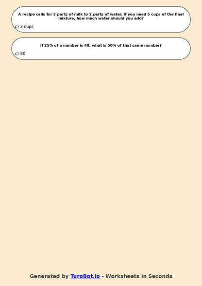 Year 7 Math Multiple Choice Worksheet – Ratios and Percentages Combined Problems