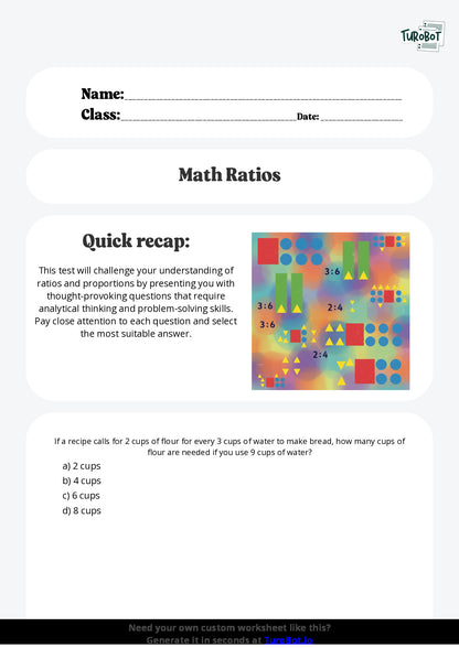 Free Worksheet - Year 7 Mathematics Ratios and Proportions Multiple Choice